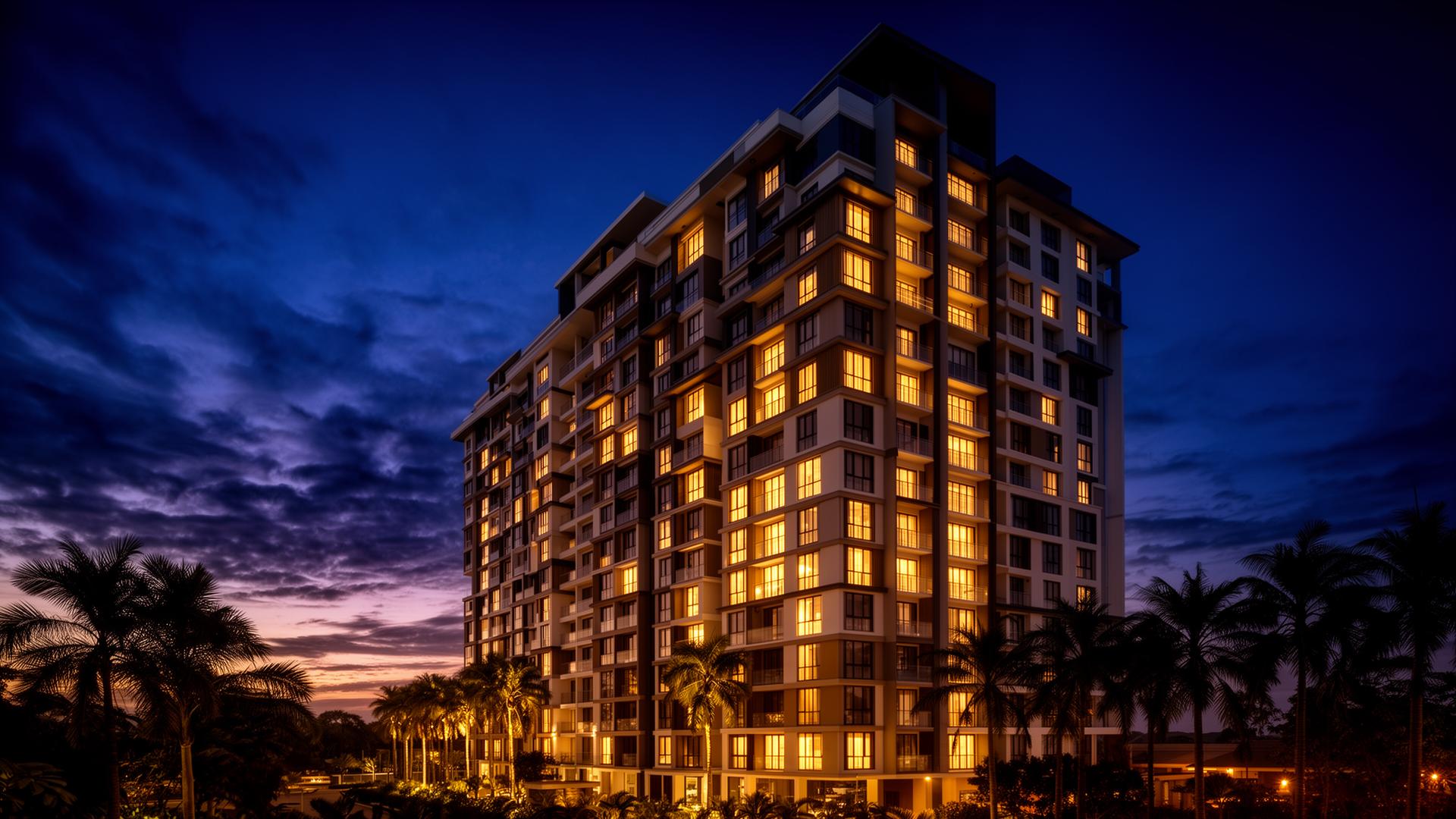 Luxury residential building at twilight